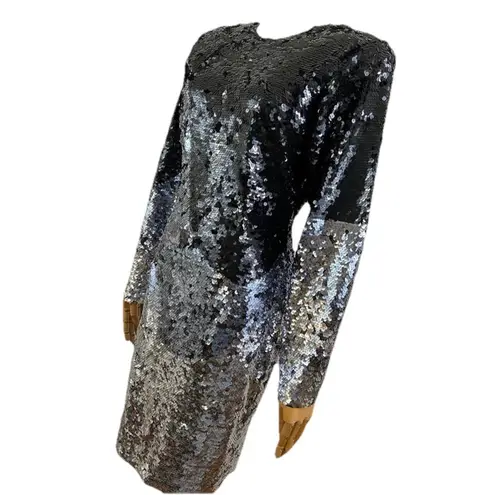 Olegcassini Size6 80s Intricate Beaded MIDI Gala Evening Cocktail Dress Y2K Black Size 6