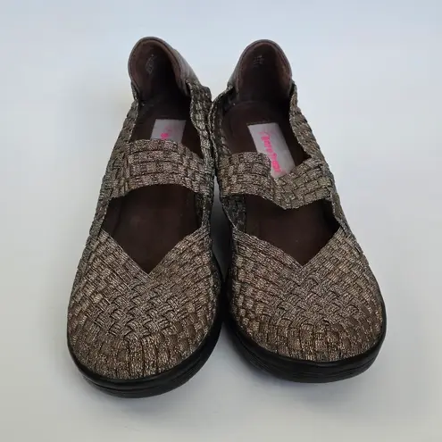 Bare Traps Ursala Bronze Metallic Woven Mary Jane Wedge Heels Shoes Size 7½