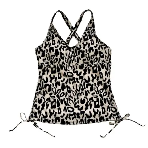 Esprlia Tankini Animal Print Black Cream Crisscross Straps Side Tie Swim Medium