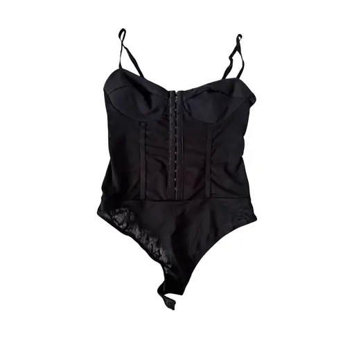 Free People  Black Mesh Corseted Bodysuit Size XS