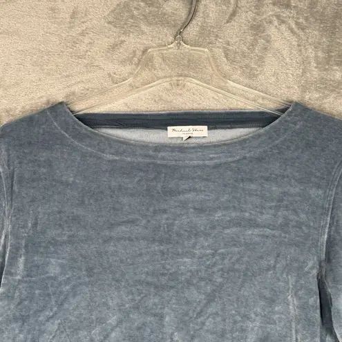 Michael Stars Michael Stars Shirt Womens Small Blue Velour Sweatshirt Crop Casual Streetwear