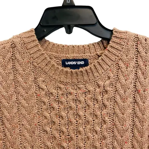 Lands' End  Chunky Brown Cable Knit Sweater Size XS Crew Neck Boat Hem Pull On - Image 3