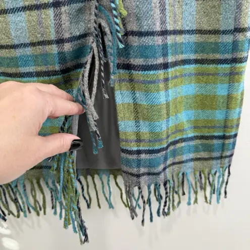 J Jill Faux Wrap Plaid Fringe Blanket Skirt Sz 10 Wool Blend Scottish Highlands Green