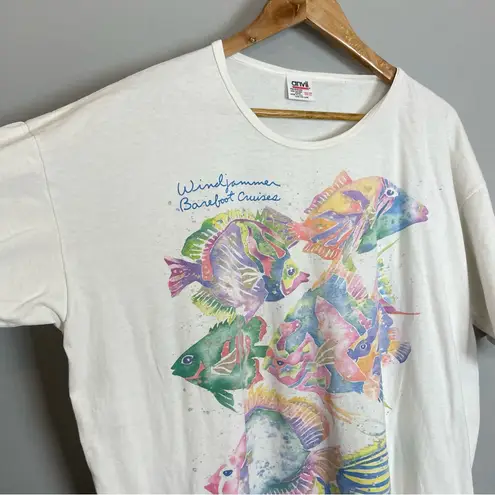 Vintage Oversized Tee Fish Print Watercolor Pastel Short Sleeve T