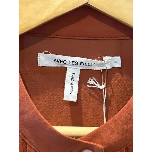 Avec Les Filles NWT - Blouse Size S Burnt Orange Ruffle Pleated Career