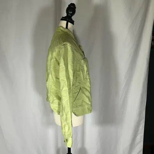 J Jill • Linen Blend Jacket Size L Petite Lime Green Front Pockets Blazer