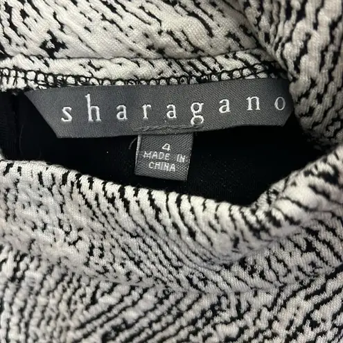 Sharagano Sheath Dress Womens 4 Black White Abstract Sleeveless Career Mod