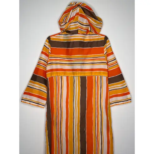 1970s Bard’s Toronto Striped Hooded Zip Caftan Dress vacation pool beach medium Orange