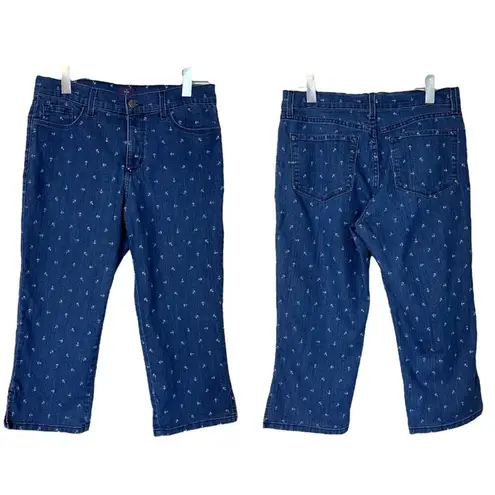 NYDJ Crop Jeans Nautical Anchor Print Mid Rise Medium Blue Wash Women’s Size 10