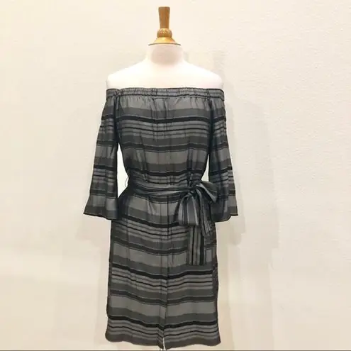 Bailey 44 Off Shoulder Stripe Dress S Silver Black