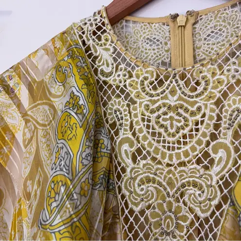 Karen Millen NEW Cutwork Applique Paisley Butter Yellow Ruffle Dress