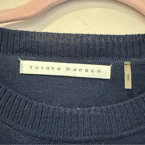 Susana Monaco Navy Tie-Front Sweater Dress Merino Wool Blend Size M