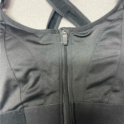 Sports Bras Women's Short Tank Top Zipper Front XL Adjustable Straps black gym