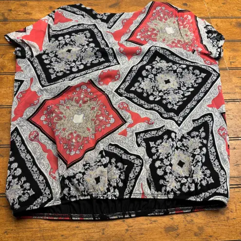 Croft & Barrow  Womens Multicolor Scarf Print Short Sleeve Top Size L