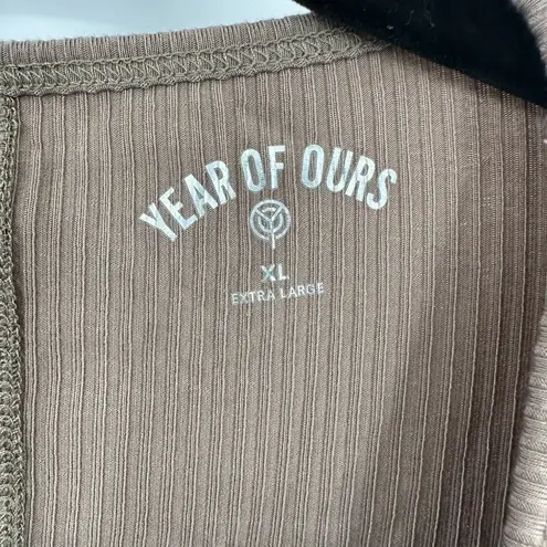 Year Of Ours Cardigan Womens Size XL Brown Ribbed Tie Front Long Sleeve V Neck