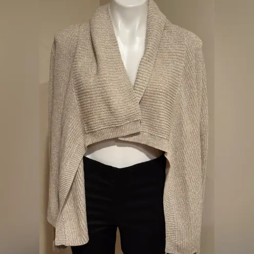 Charter Club Gold Metallic Threads Marled Shawl Cardigan Knitted Sweater Sz M