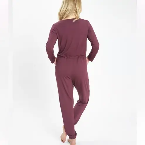 Lively Plum Long Sleeve Drawstring Waist V Neck Casual Jumpsuit Size Large Purple