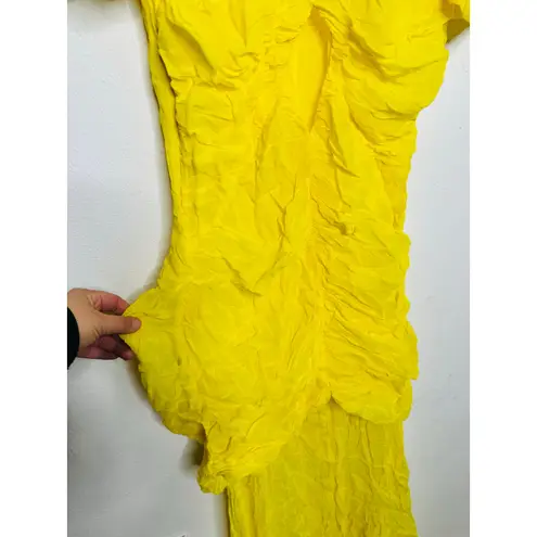 DE LA VALI Yellow Middle Front Cutout Ruching Flowy Sheer Skirt Olympia Gown 14 Size 10