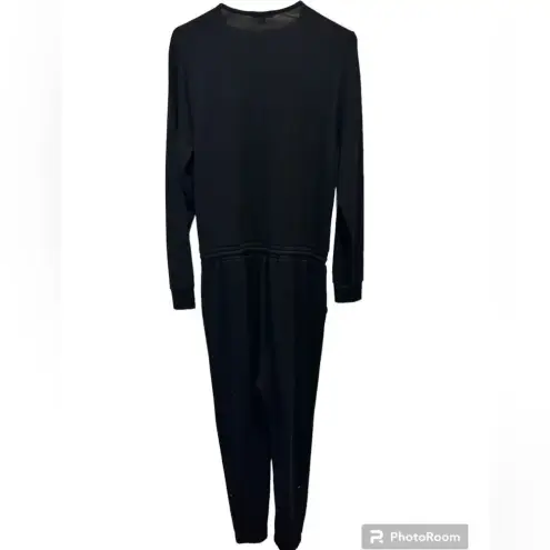 Beyond Yoga Black Overlapping Long Sleeve Fleece Jumpsuit Large