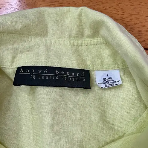 Harvé Benard Harve Benard Neon Light Green Yellow Linen Blend Oversized Shirt Blouse, Size L