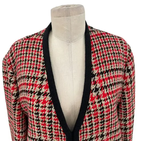 Brooks Brothers Wool Blend Tartan Cardigan Tunic Blazer Red Black Plaid Size 14