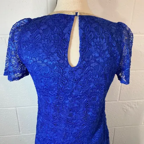 Dee Elle Cobalt Electric Blue Lace Short Sleeve Dress