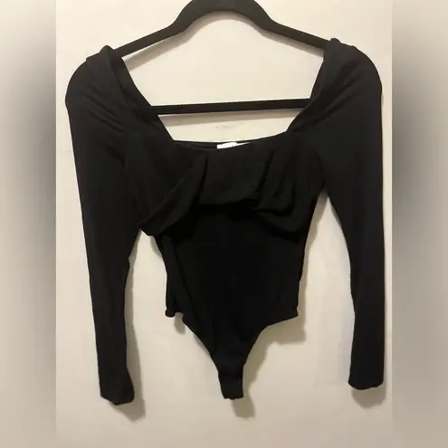 ASTR  the label long‎ sleeve twist front thong bodysuit black sz small