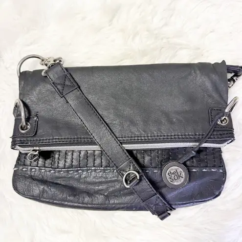 The Sak Black Leather Foldover Crossbody Bag