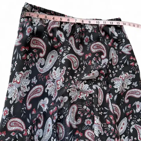 Vintage Boho Paisley Ruffle Midi Skirt Black Size 10
