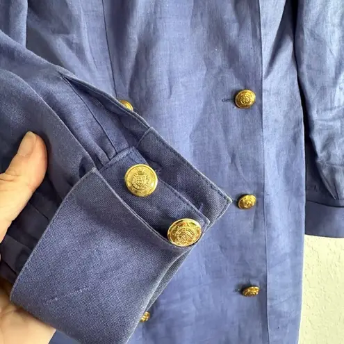 Vintage 80s Le Crillon Linen Dress Blue Sailor Size 4 Shoulder Pads Dynasty