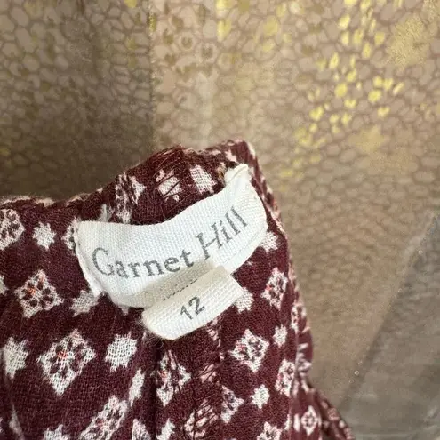 Garnet Hill Maroon Printed Tie Waist Gauze Cotton Shorts Size 12
