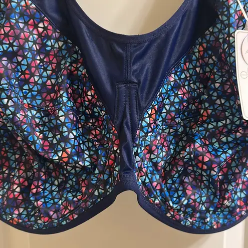 Elomi Energise Sports Bra EL8042 NEW Size 40L Navy Geo Underwire Blue