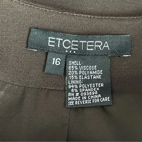 Etcetera Double Breasted Brown Blazer Jacket Women’s Size 16 Bow Tie Collarless