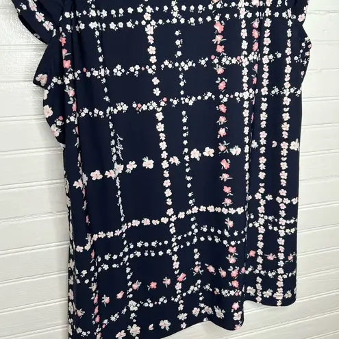 Tommy Hilfiger  Women's Blue Floral Grid Short Sleeve Blouse Black Size S