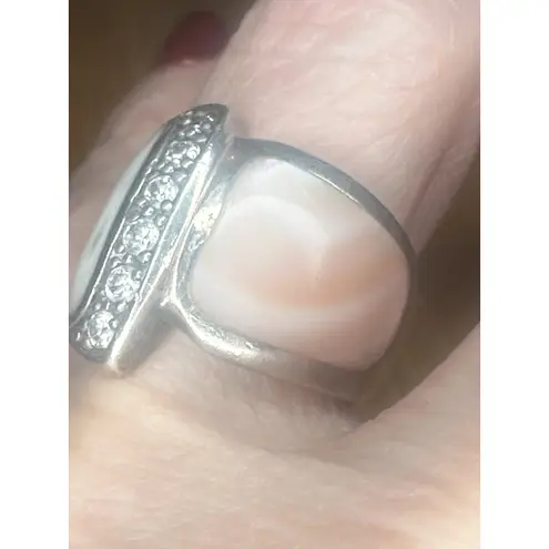 Sterling silver Mother of Pearl inlay ring signed CFJ Size 8