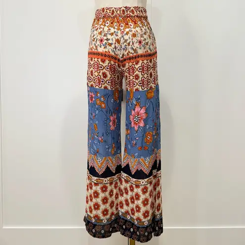 Raga Wide Leg Pants XS Boho Floral High Waist Split Leg Festival Chic Beachy