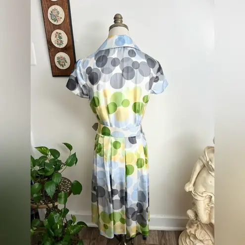 Badgley Mischka Silk Bubble Spotted Print Button Down Shirt Dress