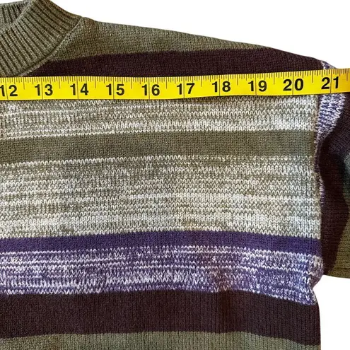 VTG Emmiol Womans Striped Crew Neck Knit Sweater Small Pistachio Green Purple
