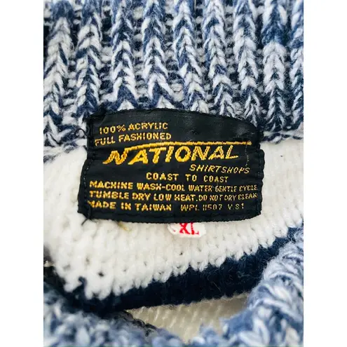 Vintage Nordic Snowflake Fair Isle Sweater XL Blue White Chunky Knit Winter