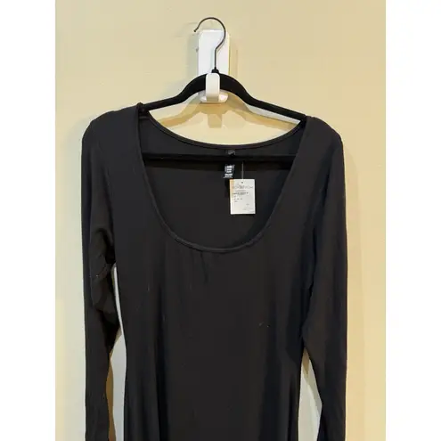 SKIMS New Ribbed Soft Lounge Dress Long Sleeve Square Neck Maxi Black Size 2X