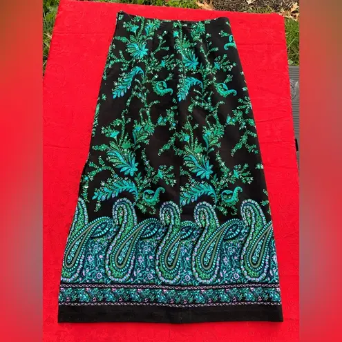 Briggs New York Skirt Womens Size 8 Black Blue Floral Paisley Print whimsy