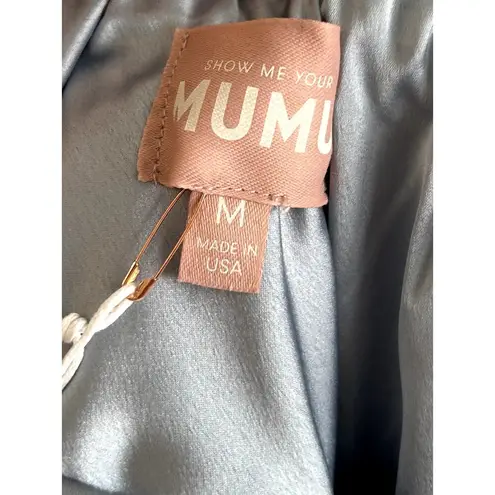 Show Me Your Mumu  Taylor Tube Maxi Dress in Steel Blue Luxe Satin M NWT