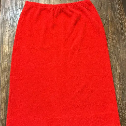 Vintage Castleberry Knit 2pc Skirt Suit Set Red Blue Trim Brass Buttons Size 8