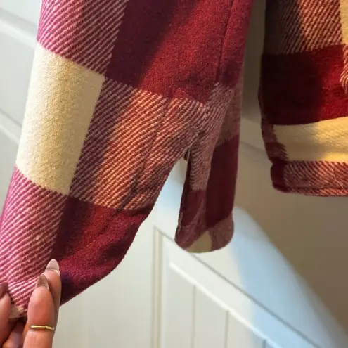 Members Mark 2X Plaid Flannel Shacket Shirt Jacket Oversized Maroon Cream NWT # Red Size XXL