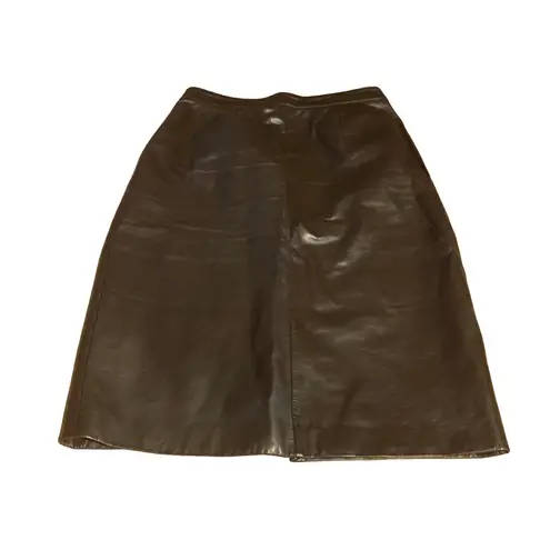 PELLE CUIR VINTAGE 1990'S BROWN GENUINE LEATHER SKIRT (10)