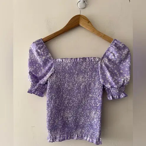 Revamped Purple Floral Smocked Puff Sleeve Top
