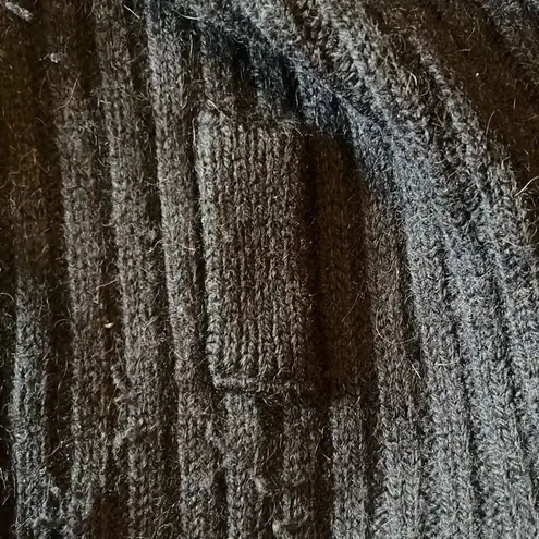 Roberto Collina Large Navy Rib Knit Zip Up Sweater Removable Fur Collar Grandma Blue