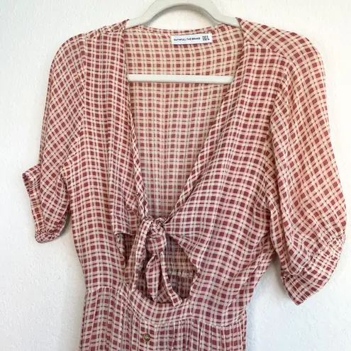 Faithfull the Brand Revolve Maple Pink Plaid Cut Out Midi Dress