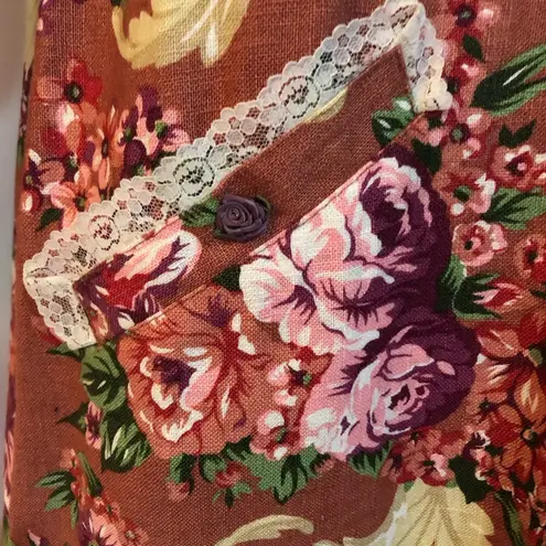 VINTAGE LACY AFTERNOON Floral English Garden Open Front Cardigan Size L Size L