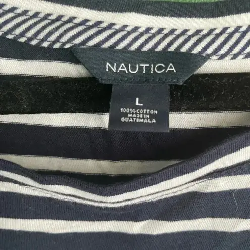 Nautica  Bow Sleeve NWT Tee Shirt Tshirt Navy‎ White Stripe Size Large - Image 5